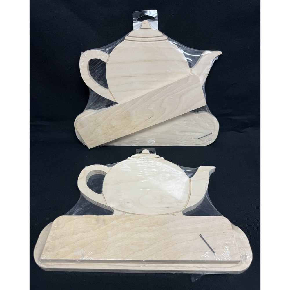 Lot Of 2 Unfinished Wodden Teapot Shaped Shelves 11" X 9"